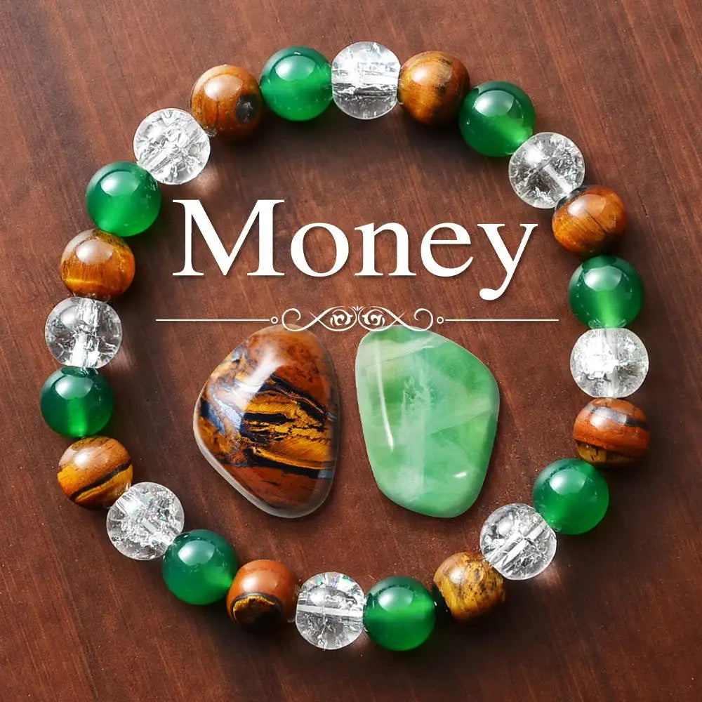 💎 Wealth Attraction Set – Tiger Eye Stone & Green Dongling Bracelet with Original Natural Stones | Prosperity & Abundance Jewelry style A