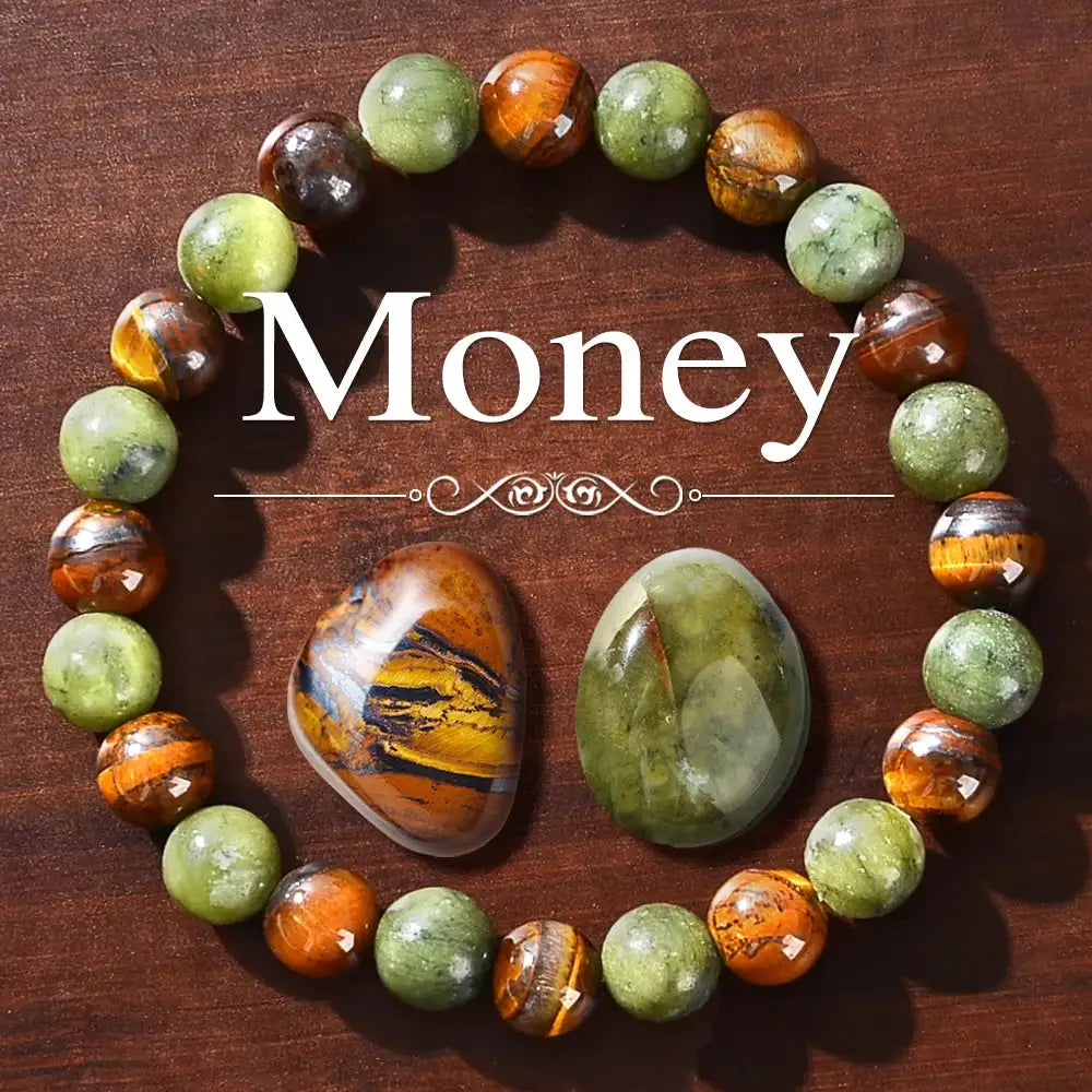 💎 Wealth Attraction Set – Tiger Eye Stone & Green Dongling Bracelet with Original Natural Stones | Prosperity & Abundance Jewelry style C