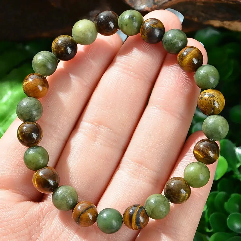 💎 Wealth Attraction Set – Tiger Eye Stone & Green Dongling Bracelet with Original Natural Stones | Prosperity & Abundance Jewelry