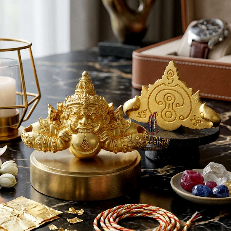 ✨ [Wealth-Multiplier] Sacred Phra Rahu "Ultimate Fortune-Builder" Gold-Plated Bronze Talisman – Khao O Lineage Master-Blessed by Achan Plian (Karmic Success Relic) Thai Blessing Co By RURUECHA