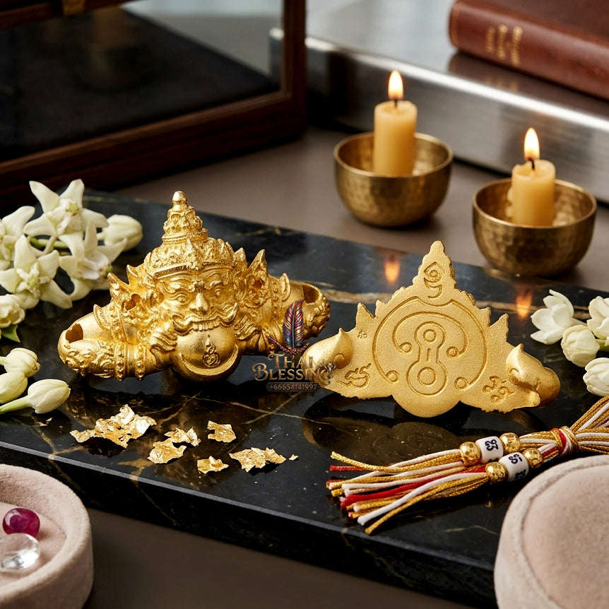✨ [Wealth-Multiplier] Sacred Phra Rahu "Ultimate Fortune-Builder" Gold-Plated Bronze Talisman – Khao O Lineage Master-Blessed by Achan Plian (Karmic Success Relic) Thai Blessing Co By RURUECHA