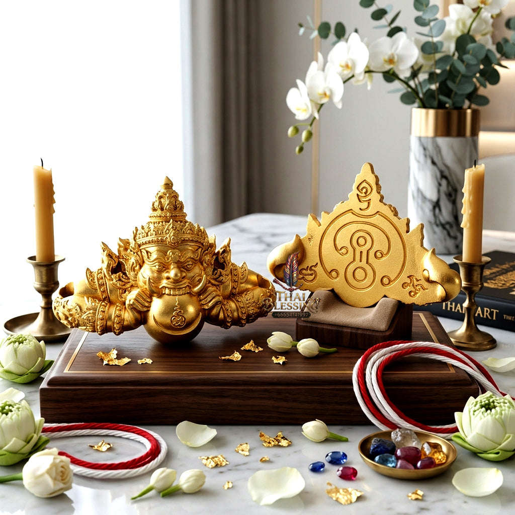✨ [Wealth-Multiplier] Sacred Phra Rahu "Ultimate Fortune-Builder" Gold-Plated Bronze Talisman – Khao O Lineage Master-Blessed by Achan Plian (Karmic Success Relic) Thai Blessing Co By RURUECHA
