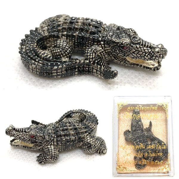 Wealth Summoning Crocodile – Silver-Gold Edition, Blessed by Luang Pho Ngern for Abundance and Prosperity
