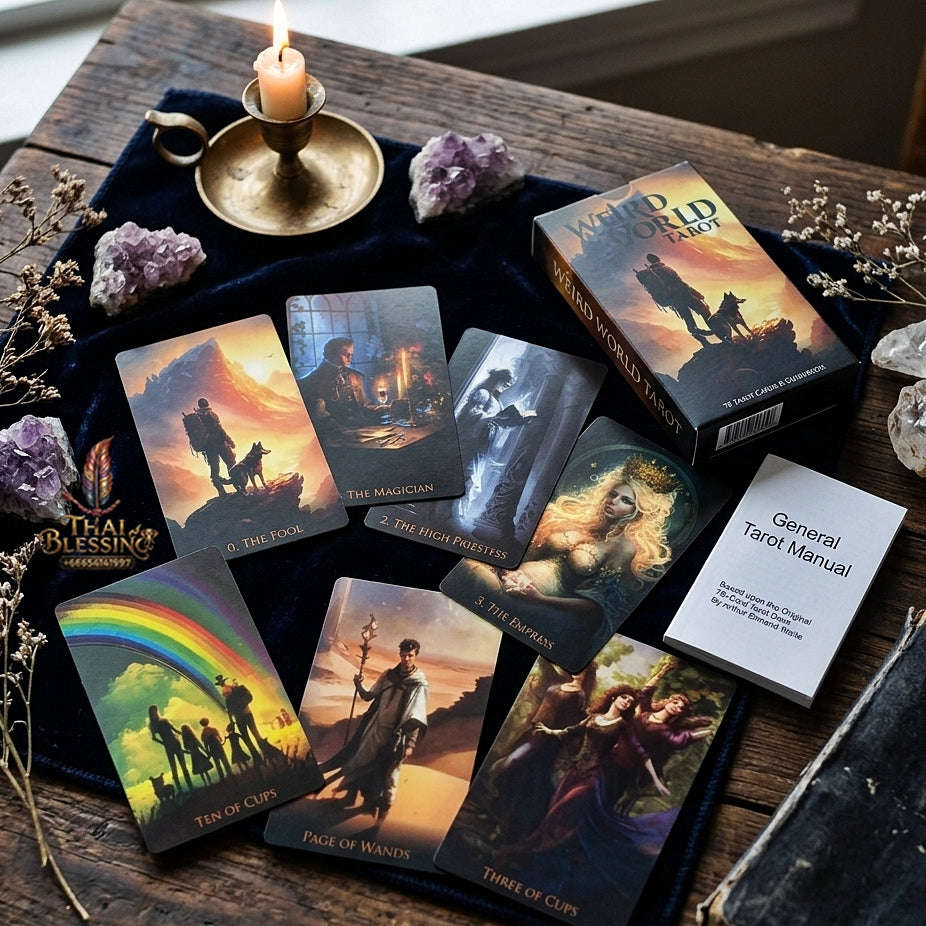 Weird World Tarot Deck (78 Pcs Fantasy Dark Art Edition) - 12x7cm Rider-Waite-Smith Reimagined with Paper Manual for Intuitive Readings, Divination & Tarot Collectors Thai Blessing Co By RURUECHA