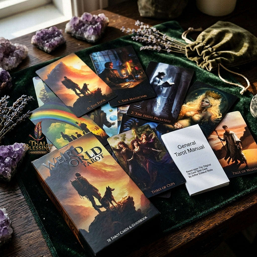 Weird World Tarot Deck (78 Pcs Fantasy Dark Art Edition) - 12x7cm Rider-Waite-Smith Reimagined with Paper Manual for Intuitive Readings, Divination & Tarot Collectors Thai Blessing Co By RURUECHA