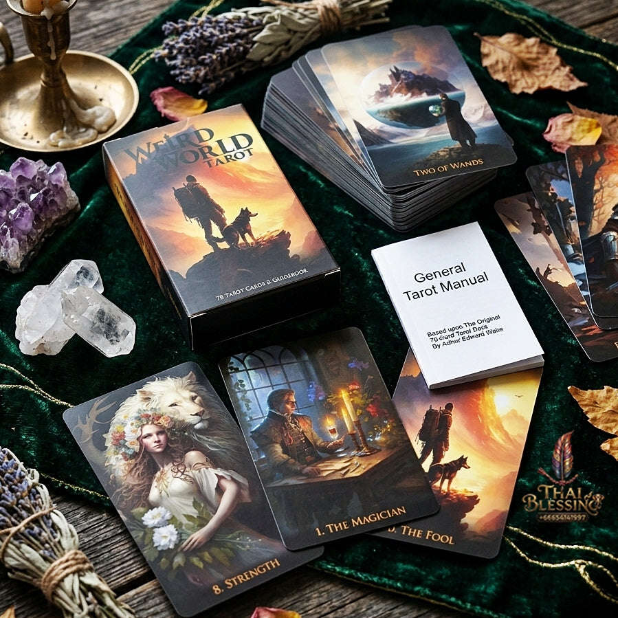Weird World Tarot Deck (78 Pcs Fantasy Dark Art Edition) - 12x7cm Rider-Waite-Smith Reimagined with Paper Manual for Intuitive Readings, Divination & Tarot Collectors Thai Blessing Co By RURUECHA