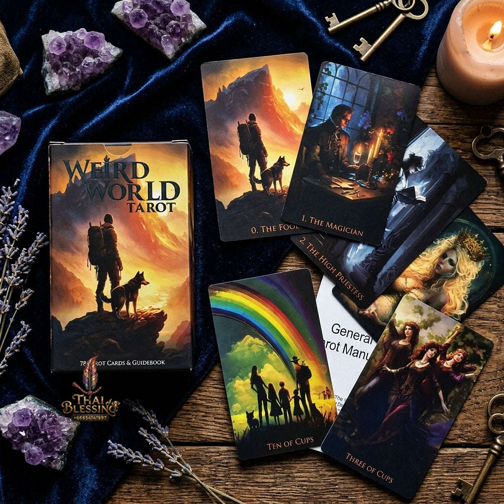 Weird World Tarot Deck (78 Pcs Fantasy Dark Art Edition) - 12x7cm Rider-Waite-Smith Reimagined with Paper Manual for Intuitive Readings, Divination & Tarot Collectors Thai Blessing Co By RURUECHA