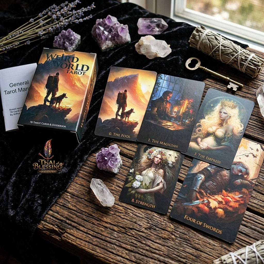 Weird World Tarot Deck (78 Pcs Fantasy Dark Art Edition) - 12x7cm Rider-Waite-Smith Reimagined with Paper Manual for Intuitive Readings, Divination & Tarot Collectors Thai Blessing Co By RURUECHA