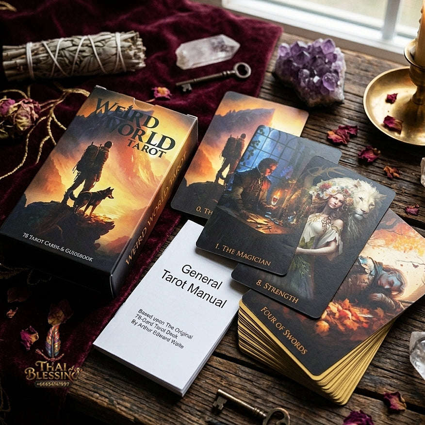 Weird World Tarot Deck (78 Pcs Fantasy Dark Art Edition) - 12x7cm Rider-Waite-Smith Reimagined with Paper Manual for Intuitive Readings, Divination & Tarot Collectors Thai Blessing Co By RURUECHA