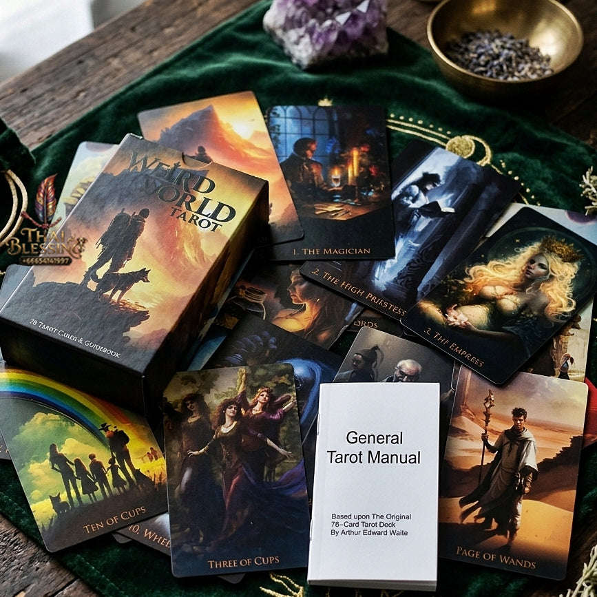 Weird World Tarot Deck (78 Pcs Fantasy Dark Art Edition) - 12x7cm Rider-Waite-Smith Reimagined with Paper Manual for Intuitive Readings, Divination & Tarot Collectors Thai Blessing Co By RURUECHA