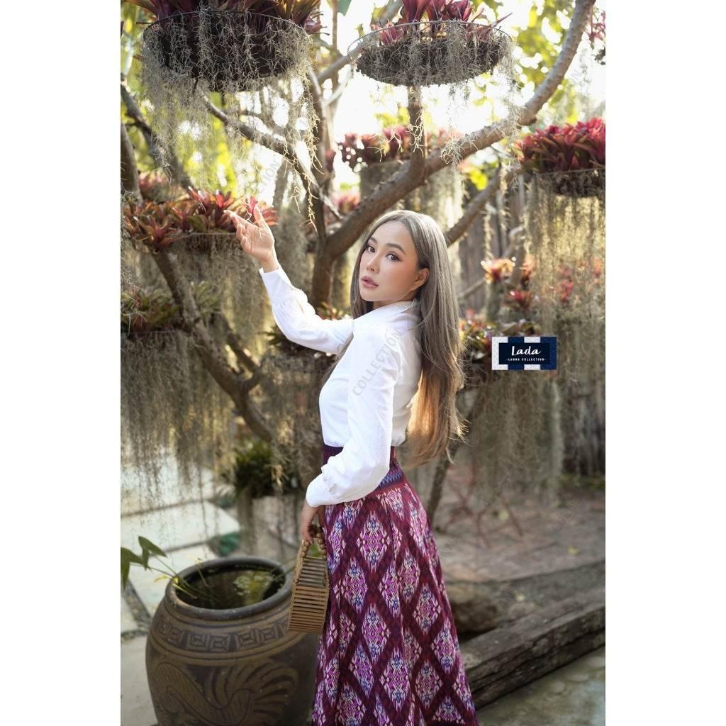 White Shirt Pleated Skirt Set - 8-Piece with Stairway to Heaven Pattern, Cotton Fabric, Available in 3 Colors | Sizes S–XL for Women