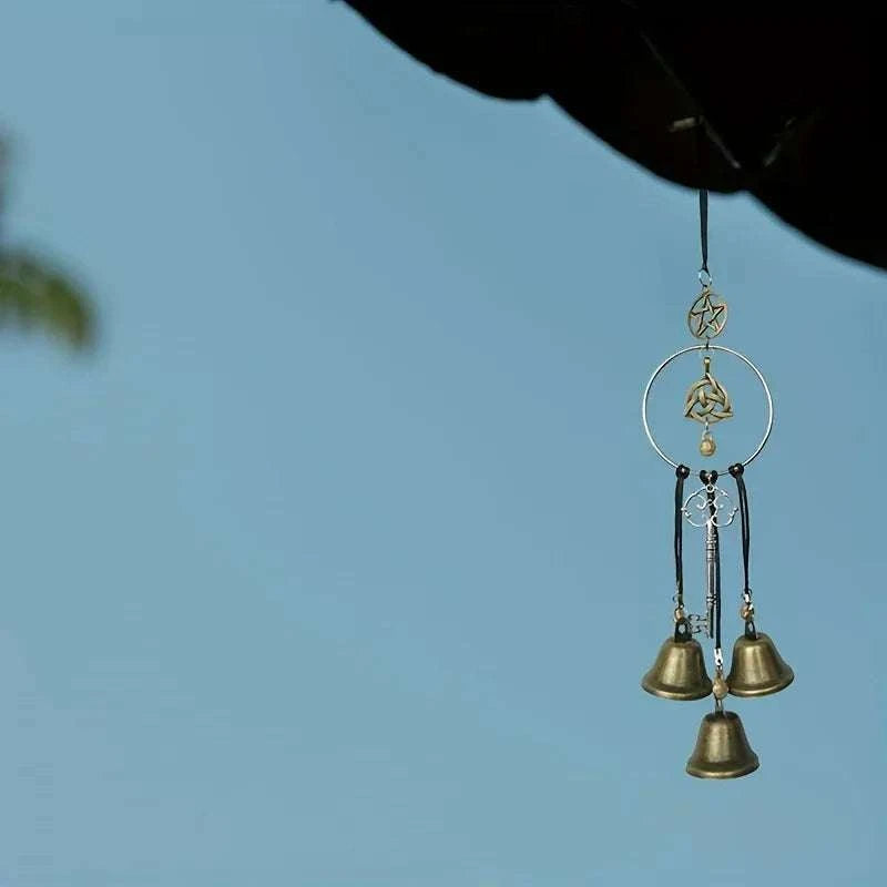 Witch Bell Wind Chime – Handmade Wicker Doorknob Hanging Decor with Protective Blessings for Home Harmony