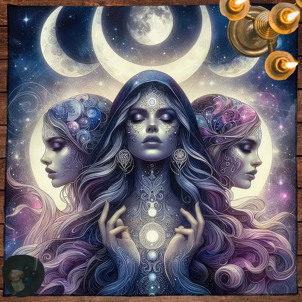 🌌 Witchy Celestial Tarot Altar Cloth – Soft Polyester Tablecloth Featuring Cute Animals and Vintage Celestial Motifs for Divination and Halloween Decor TLB (793)