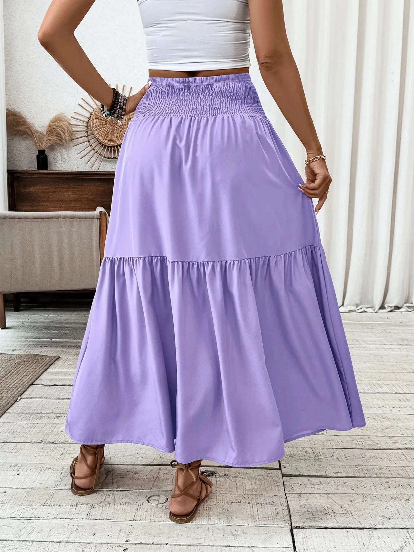 Women Floral Pleated Skirt – Retro High Waist Long Skirt for Stylish Casual Beach Wear