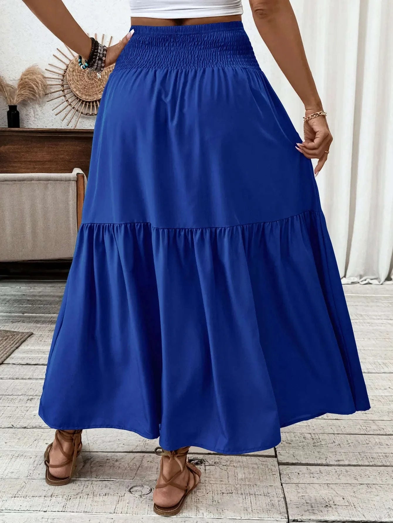 Women Floral Pleated Skirt – Retro High Waist Long Skirt for Stylish Casual Beach Wear