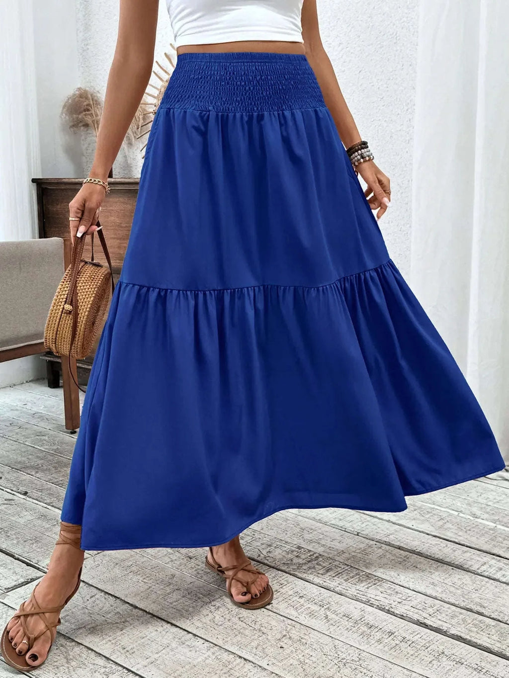 Women Floral Pleated Skirt – Retro High Waist Long Skirt for Stylish Casual Beach Wear