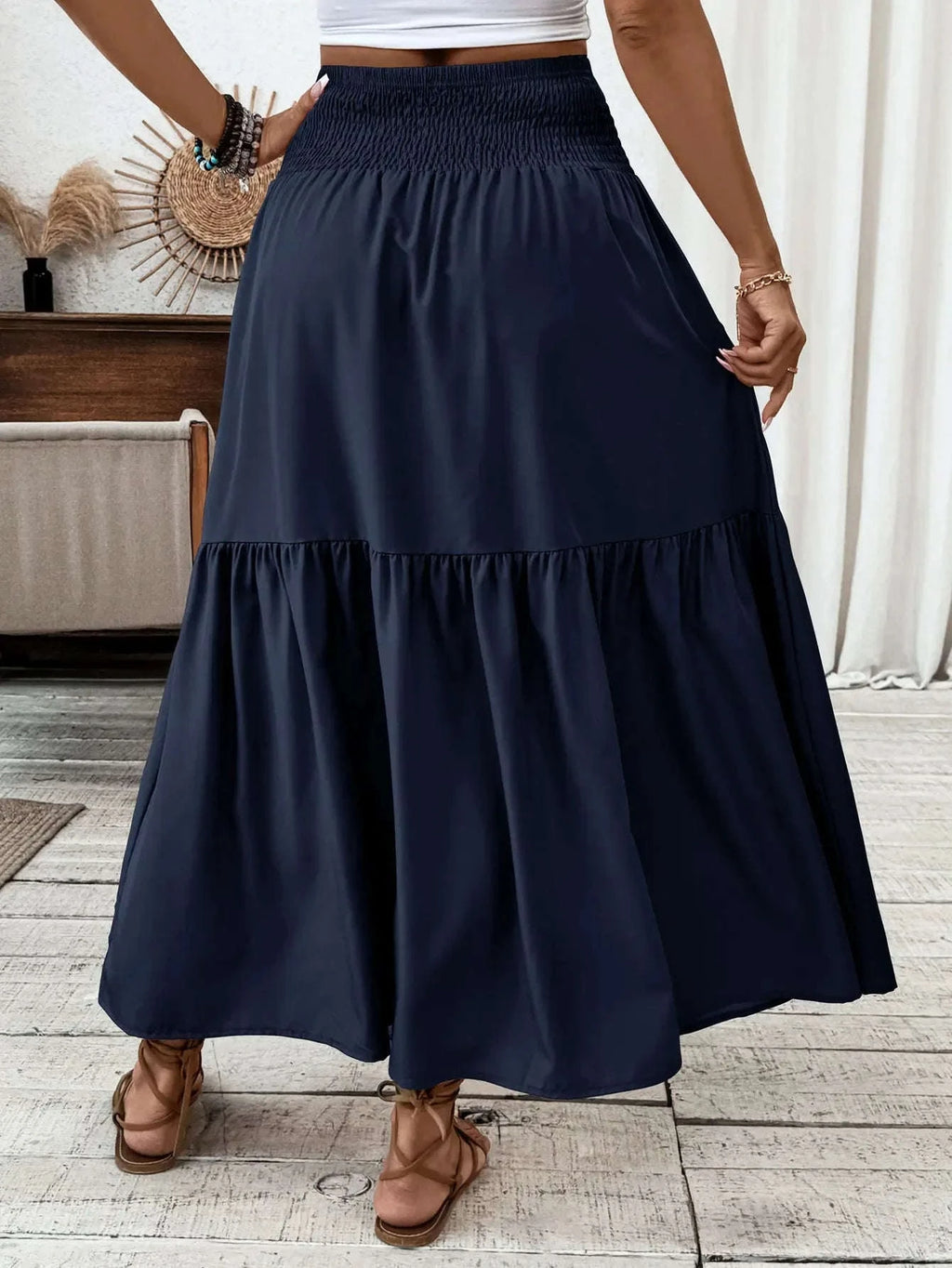 Women Floral Pleated Skirt – Retro High Waist Long Skirt for Stylish Casual Beach Wear