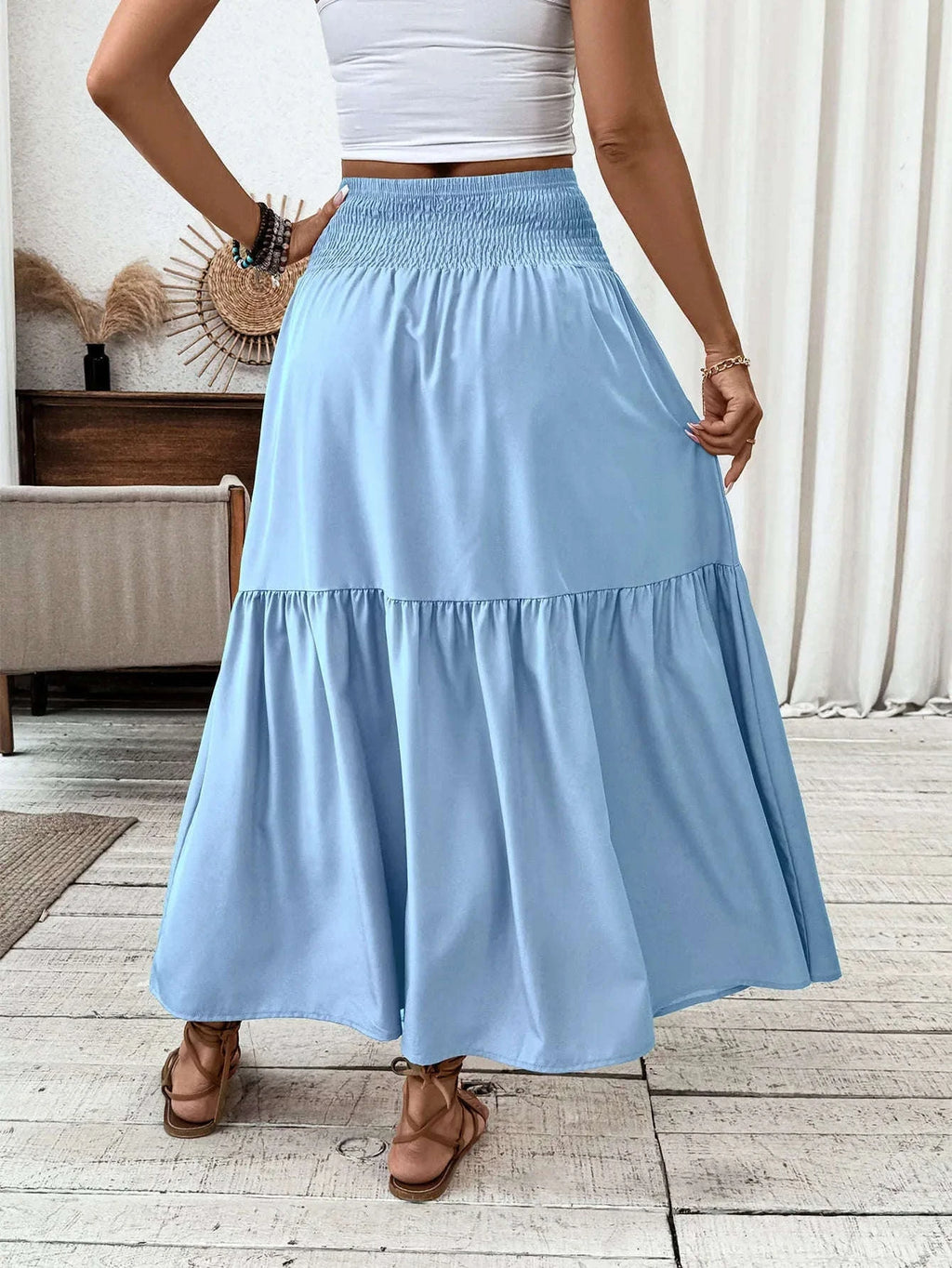 Women Floral Pleated Skirt – Retro High Waist Long Skirt for Stylish Casual Beach Wear