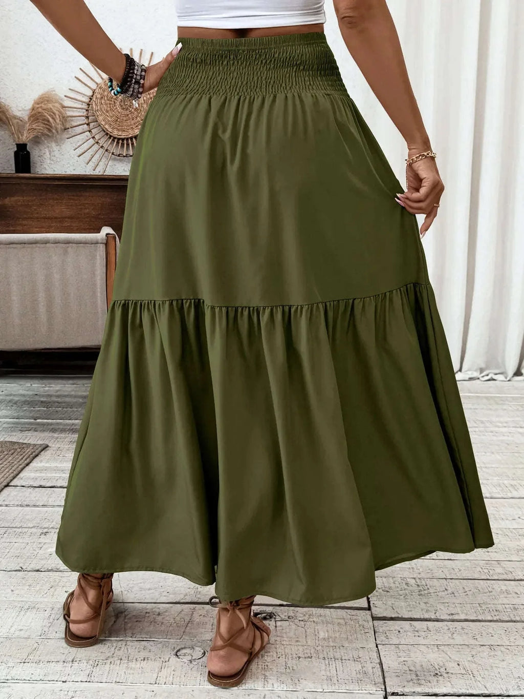 Women Floral Pleated Skirt – Retro High Waist Long Skirt for Stylish Casual Beach Wear