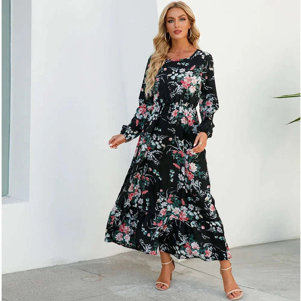 Women’s Bohemian Maxi Dress - Casual Chiffon Dress with Full Sleeves, High Waist, and Floral Print for Spring and Autumn 12