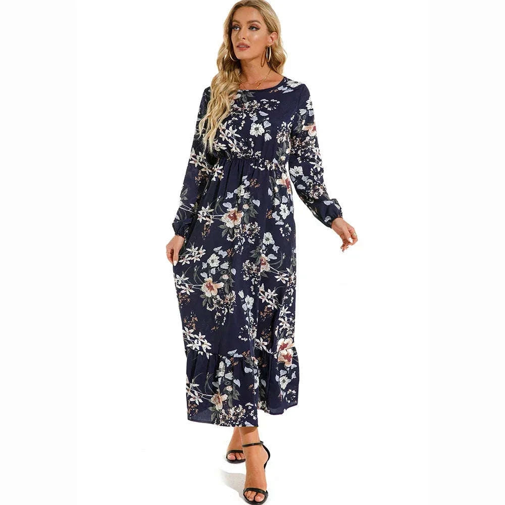 Women’s Bohemian Maxi Dress - Casual Chiffon Dress with Full Sleeves, High Waist, and Floral Print for Spring and Autumn 10