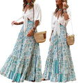 👗 Women’s Flowy Boho Skirt – Printed Ruffled Hem, Summer Casual Long Skirt for Beach, Vacation, Club, and Streetwear Aesthetic A