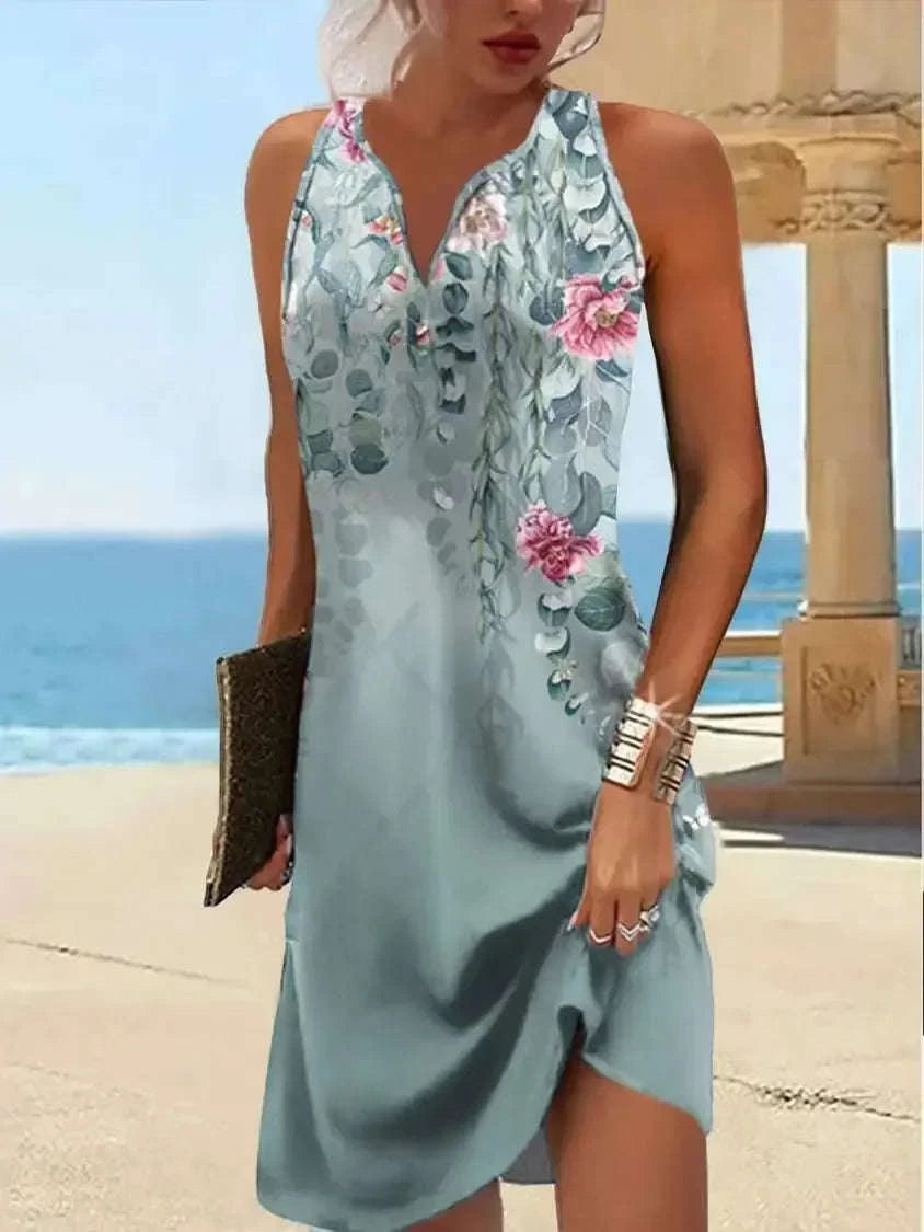 Women's Summer Dress - Bohemian V-Neck Loose Sleeveless Vacation Vestidos style3