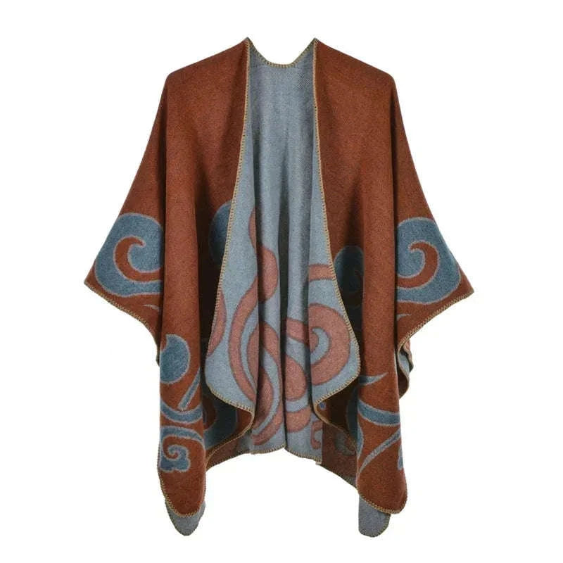 Women's Winter Poncho Wrap - Imitation Cashmere Shawl Cape & Scarf (130 x 150 cm) for Ultimate Warmth and Style One Size 1cloud-orange