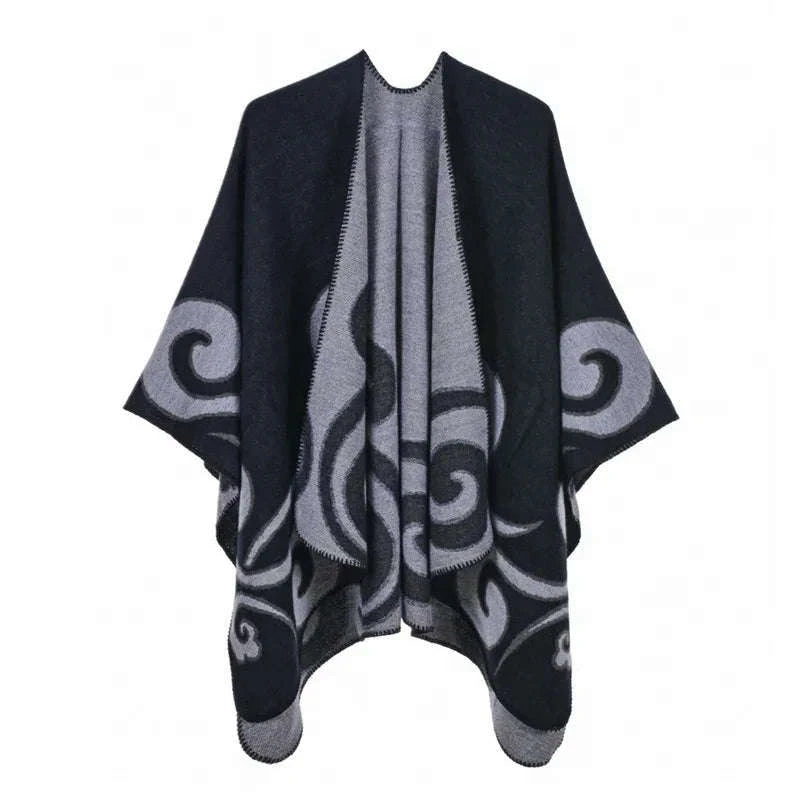 Women's Winter Poncho Wrap - Imitation Cashmere Shawl Cape & Scarf (130 x 150 cm) for Ultimate Warmth and Style One Size 1cloud-black