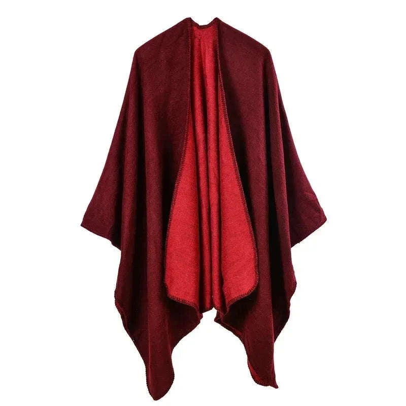 Women's Winter Poncho Wrap - Imitation Cashmere Shawl Cape & Scarf (130 x 150 cm) for Ultimate Warmth and Style One Size 3-wine red