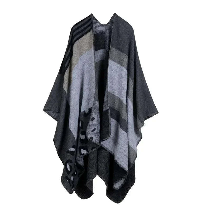 Women's Winter Poncho Wrap - Imitation Cashmere Shawl Cape & Scarf (130 x 150 cm) for Ultimate Warmth and Style One Size 2Leopard-black