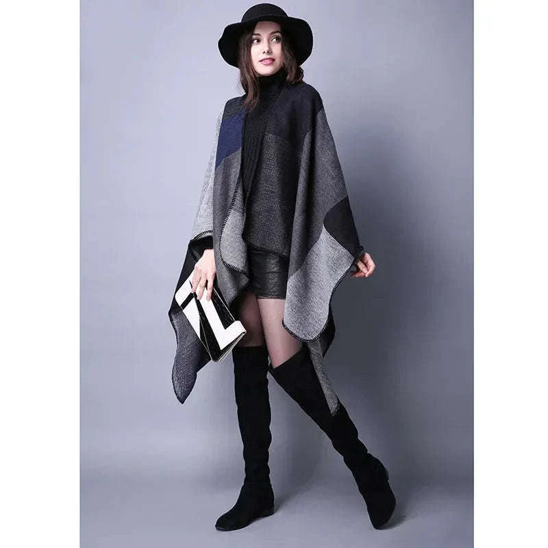 Women's Winter Poncho Wrap - Imitation Cashmere Shawl Cape & Scarf (130 x 150 cm) for Ultimate Warmth and Style One Size 2-black