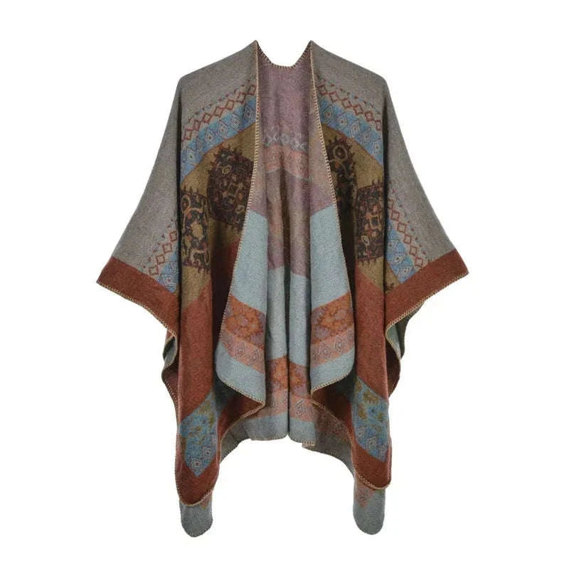 Women's Winter Poncho Wrap - Imitation Cashmere Shawl Cape & Scarf (130 x 150 cm) for Ultimate Warmth and Style One Size 1rhombic-gray orange