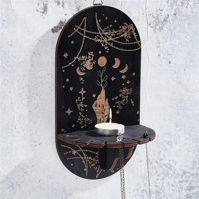 Bohemian Wooden Crystal Display Shelf – Floating Wall-Mounted Holder Rack for Crystals, Jewelry, and Home Decor