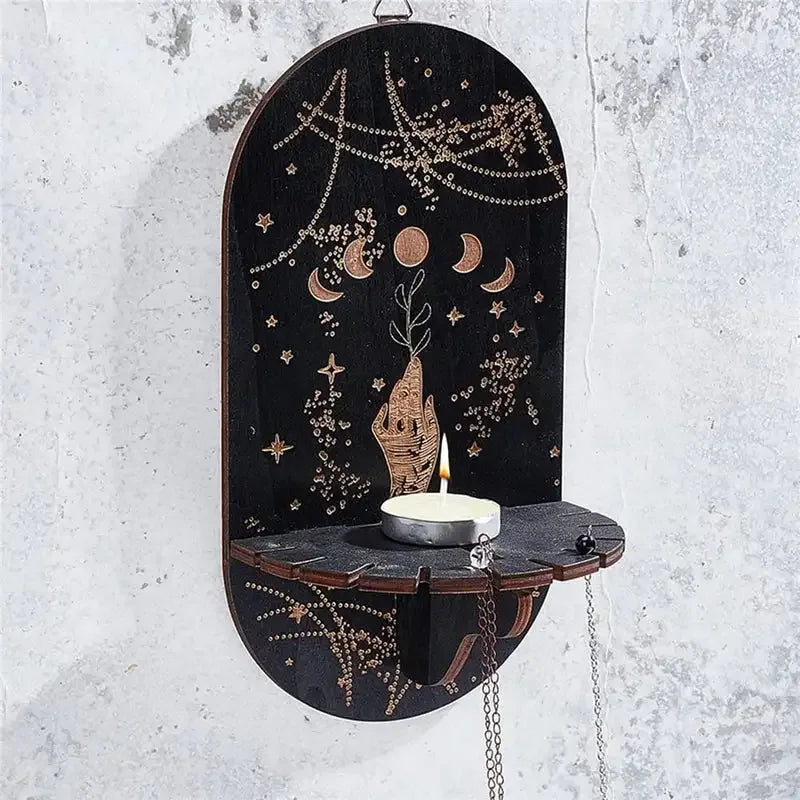 Bohemian Wooden Crystal Display Shelf – Floating Wall-Mounted Holder Rack for Crystals, Jewelry, and Home Decor