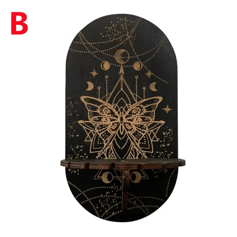 Bohemian Wooden Crystal Display Shelf – Floating Wall-Mounted Holder Rack for Crystals, Jewelry, and Home Decor B