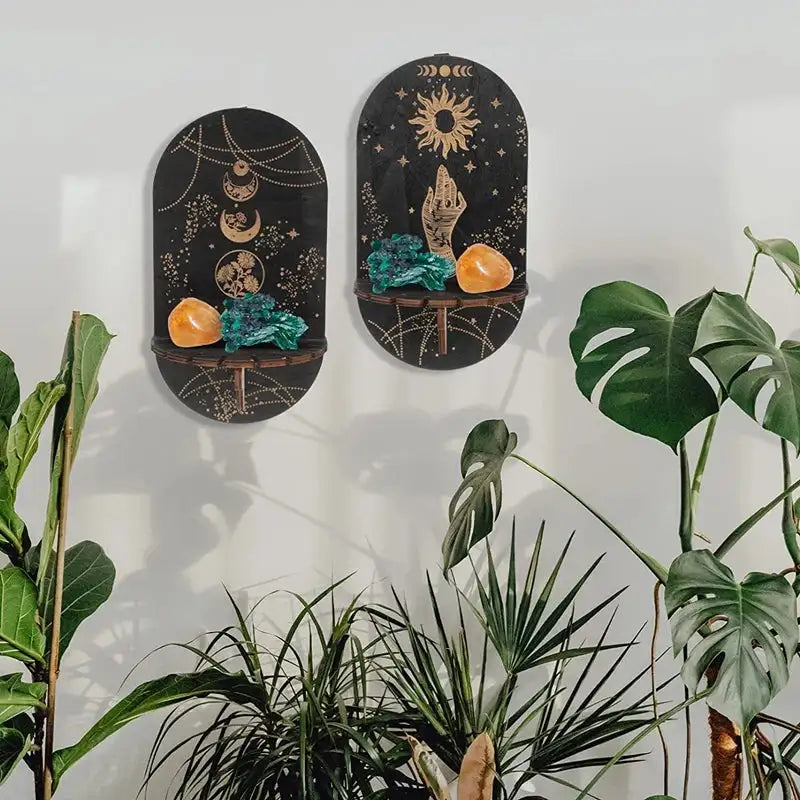 Bohemian Wooden Crystal Display Shelf – Floating Wall-Mounted Holder Rack for Crystals, Jewelry, and Home Decor