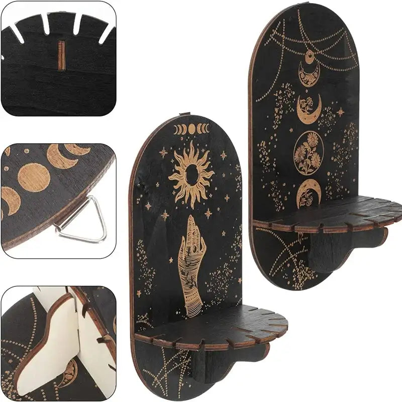 Bohemian Wooden Crystal Display Shelf – Floating Wall-Mounted Holder Rack for Crystals, Jewelry, and Home Decor