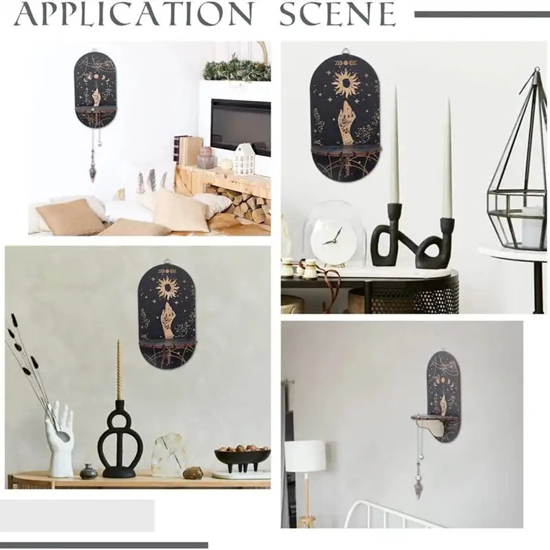 Bohemian Wooden Crystal Display Shelf – Floating Wall-Mounted Holder Rack for Crystals, Jewelry, and Home Decor