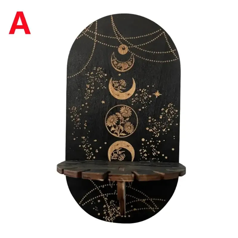 Bohemian Wooden Crystal Display Shelf – Floating Wall-Mounted Holder Rack for Crystals, Jewelry, and Home Decor A