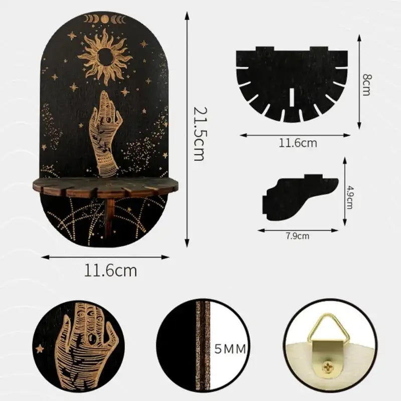 Bohemian Wooden Crystal Display Shelf – Floating Wall-Mounted Holder Rack for Crystals, Jewelry, and Home Decor