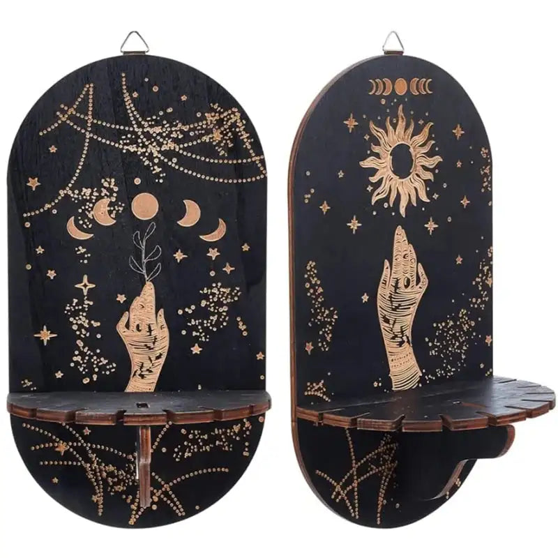 Bohemian Wooden Crystal Display Shelf – Floating Wall-Mounted Holder Rack for Crystals, Jewelry, and Home Decor