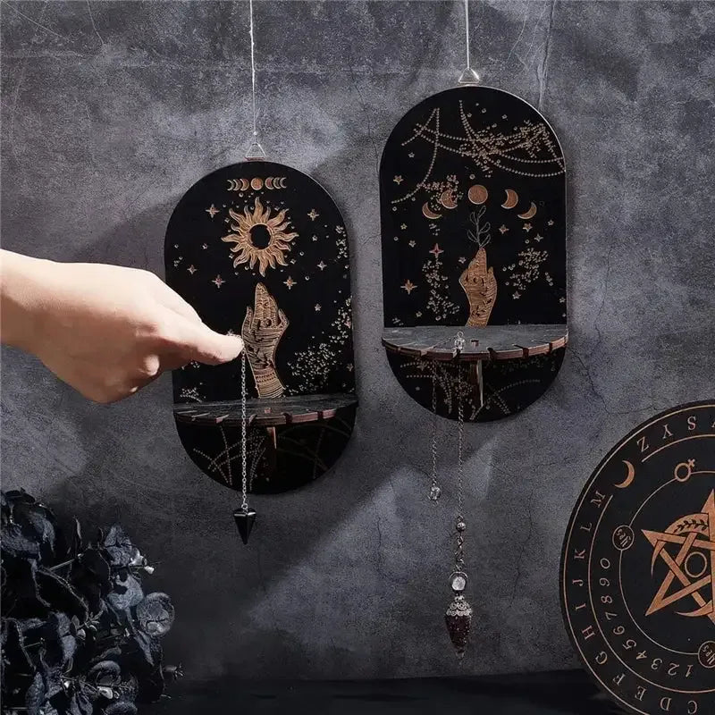 Bohemian Wooden Crystal Display Shelf – Floating Wall-Mounted Holder Rack for Crystals, Jewelry, and Home Decor