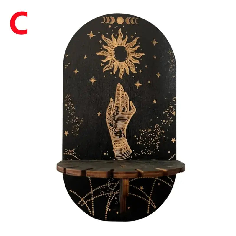 Bohemian Wooden Crystal Display Shelf – Floating Wall-Mounted Holder Rack for Crystals, Jewelry, and Home Decor C