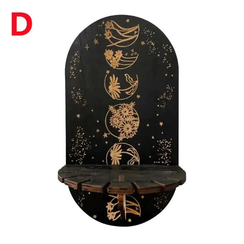 Bohemian Wooden Crystal Display Shelf – Floating Wall-Mounted Holder Rack for Crystals, Jewelry, and Home Decor D
