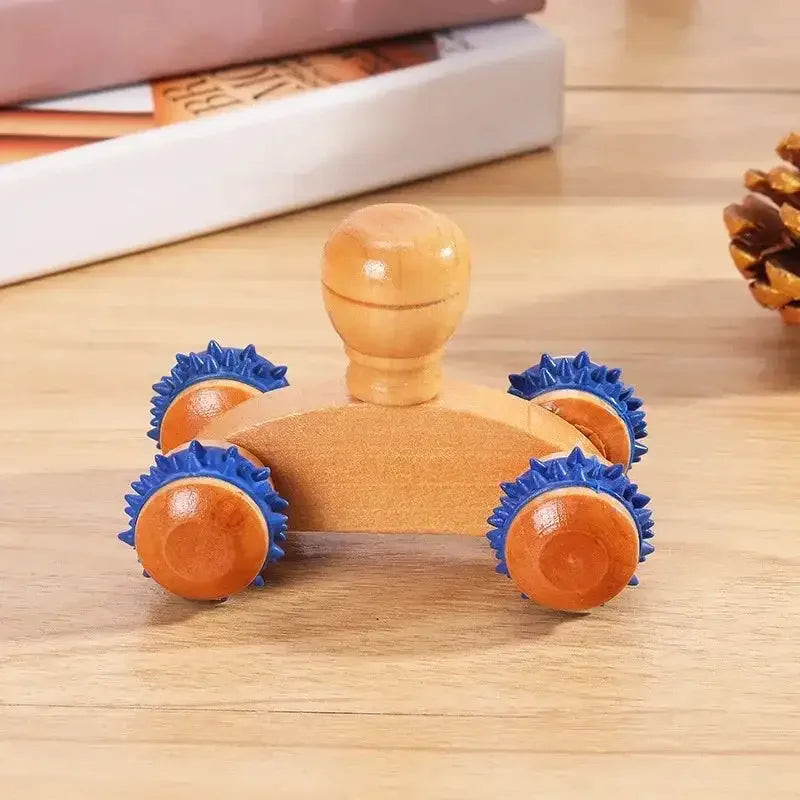 Wooden Manual Massage Roller Tool – Deep Tissue Muscle Massager for Neck, Back, and Legs 4 rounds-C