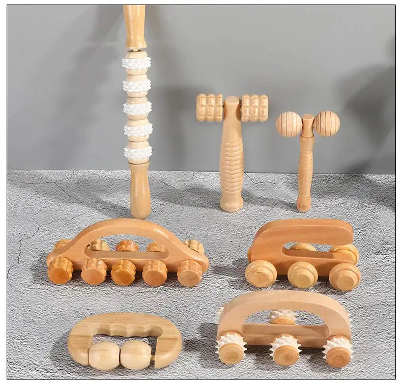 Wooden Manual Massage Roller Tool – Deep Tissue Muscle Massager for Neck, Back, and Legs