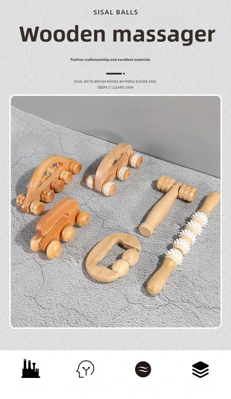 Wooden Manual Massage Roller Tool – Deep Tissue Muscle Massager for Neck, Back, and Legs