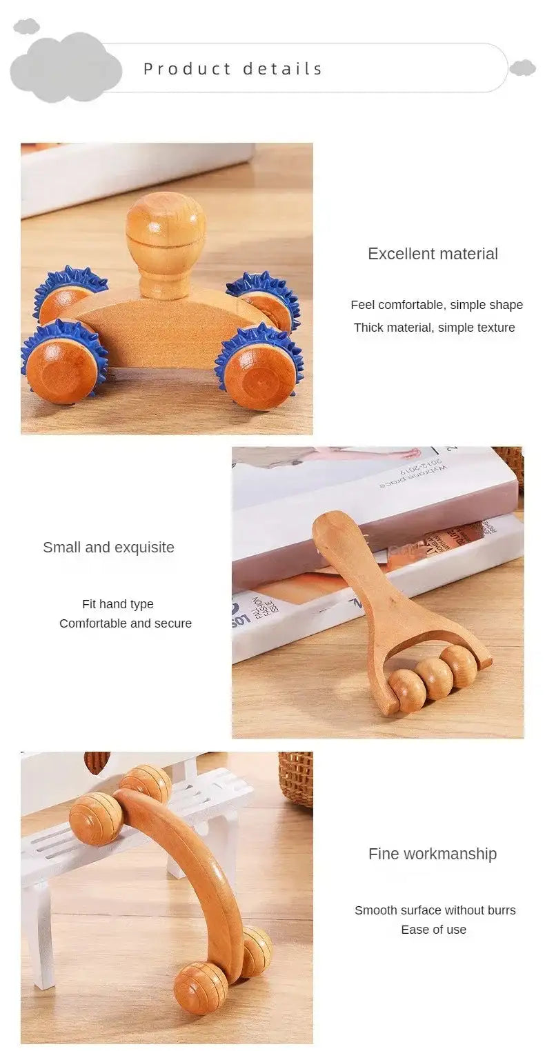 Wooden Manual Massage Roller Tool – Deep Tissue Muscle Massager for Neck, Back, and Legs