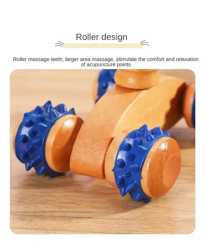 Wooden Manual Massage Roller Tool – Deep Tissue Muscle Massager for Neck, Back, and Legs